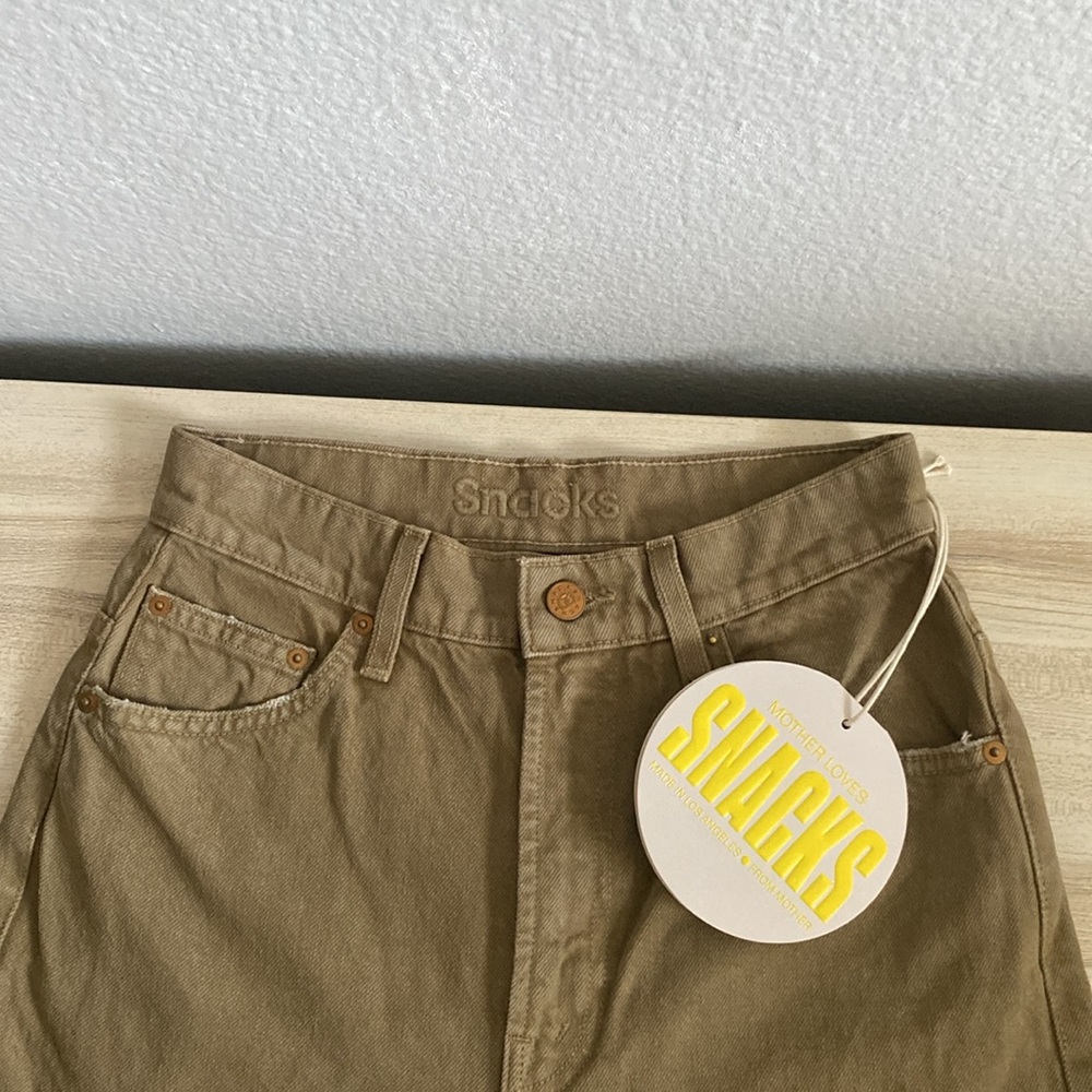 Mother Snacks High Waisted Double Stack Ankle Straight Leg Jeans Army Green 25 - Picture 5 of 14